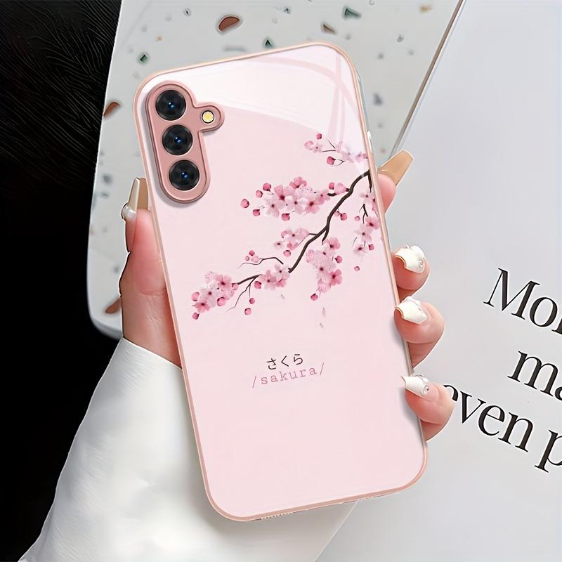 Rosa Kirschblüten gehärtetes Glas Handyhülle geeignet für Samsung Galaxy S26 S25 S24 S23 S22 S20 FE/Ultra/Plus stoßfest