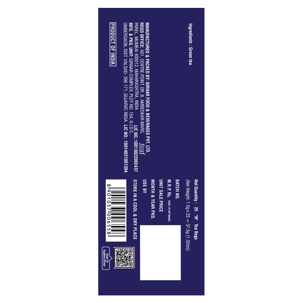 Chá Verde Girnar 25 Saquinhos de Chá Pacote com 1 Antioxidante Acelerador de Metabolismo Bebida Saudável