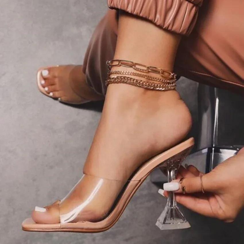 Neue feste Gelee-Slipper mit offenem Zeh für Damen, transparente Fersen-Slipper, modische Damenschuhe, sexy Slipper, große Größe 43