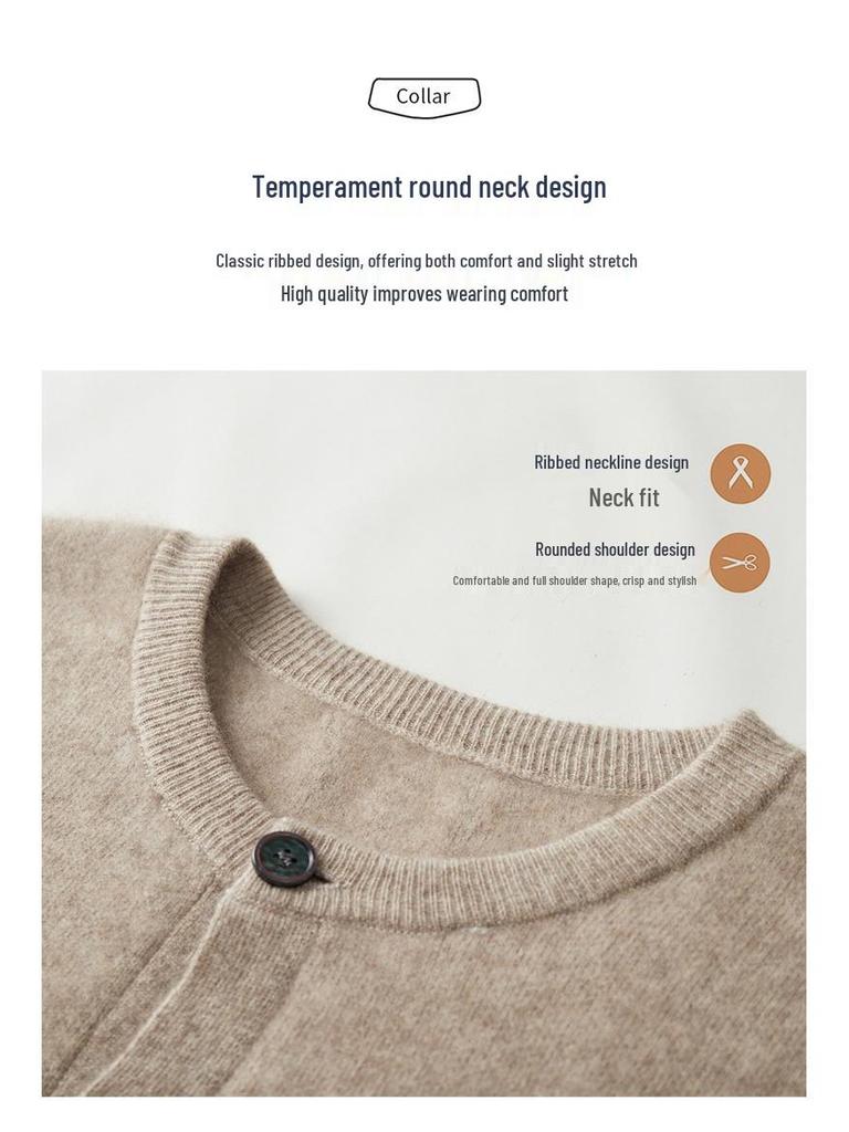 2025 A/W Męski sweter kardigan z czystej wełny z okrągłym dekoltem