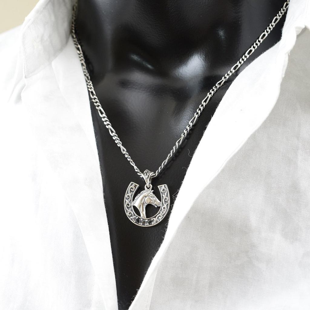 Sterling Silver 925 Onyx Necklace Horseshoe Horse U Horseshoe Natural Stone Power Stone [Ishiki] [664svn]