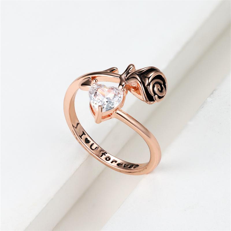 

Модное женское розовое золотого цвета, регулируемое кольцо с цветком розы, роскошное кольцо в форме сердца с белым камнем, я люблю тебя навсегда, обручальные кольца, ювелирные изделия белый
