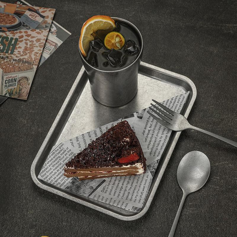 Retro klassische 304 edelstahl rechteckige platte kaffee shop tablett lagerung bbq geschirr teller und schüsseln essteller