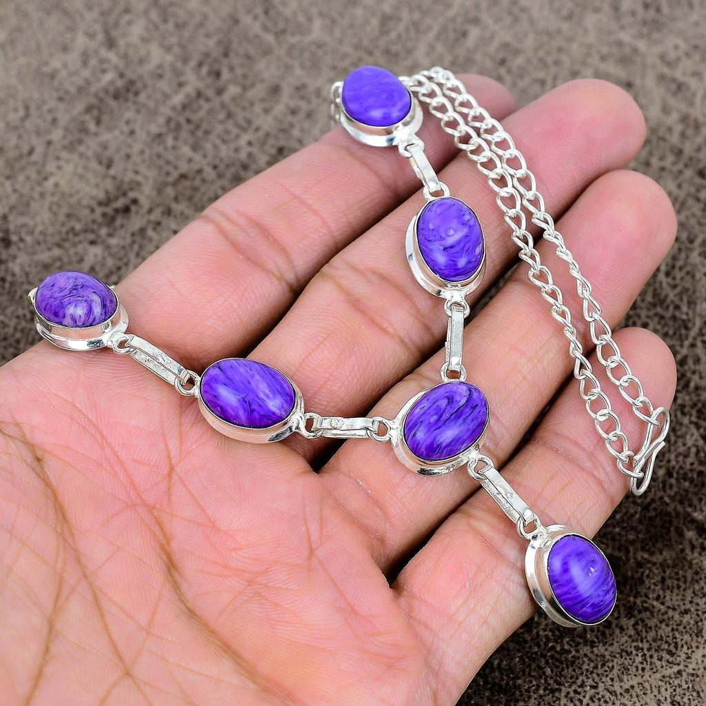 Charoite Gemstone Handmade 925 Sterling Silver Jewelry Necklace 18" KKG-399