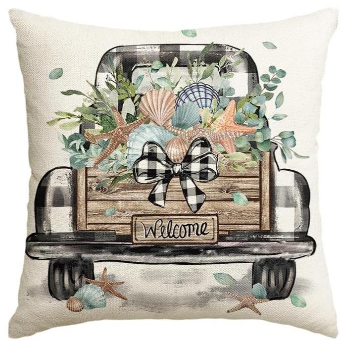 Summer Refreshing Ocean Series Art Linen Pillow Cover Car Sofa Lumbar Pillow Cushion