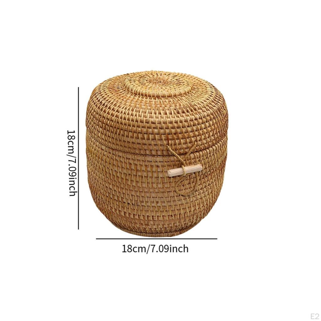 Aufbewahrungskorb für Süßigkeiten mit Deckel, runde Rattanbox, Hand für die Arbeitsplatte