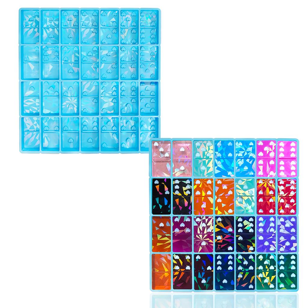 Heart Domino Resin Molds Light and Shadow Holographic Silicone Mold DIY Crystal Epoxy Resin Game Mold Jewelry Making