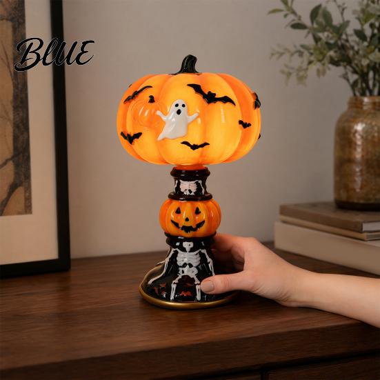 USB Plug-in Night Lamp Halloween Light Powered Stained Glass Lamp Retro Gothic Glowing Bookshelf Lighting with Warm Amber Purple Tabletop Decor for