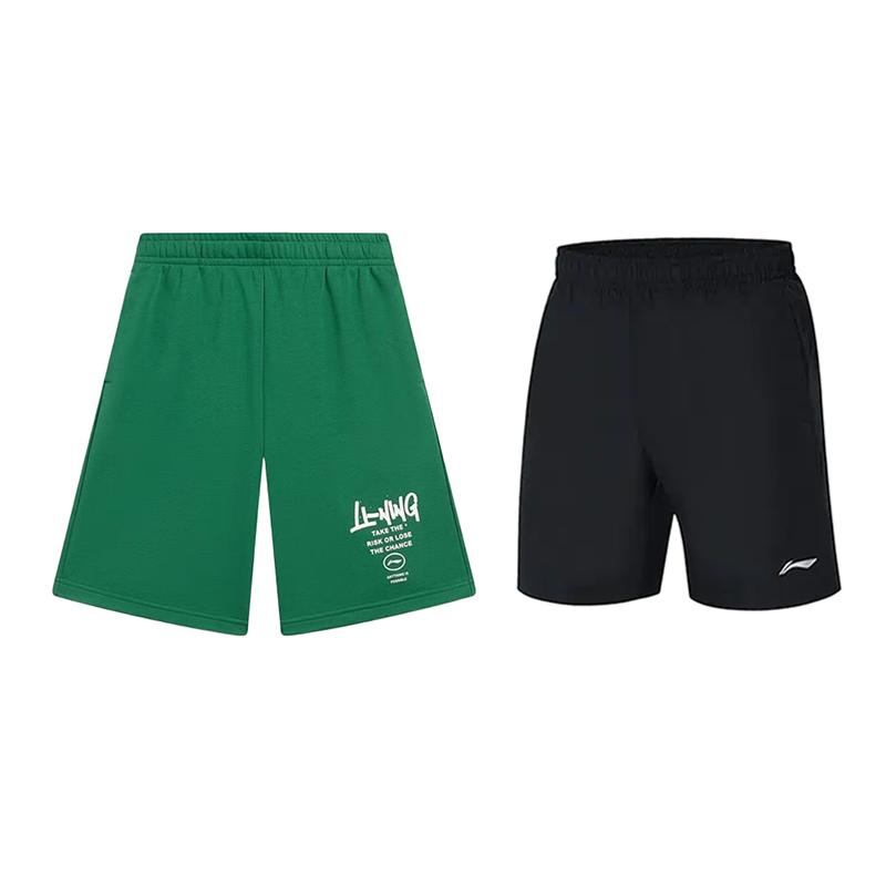 

Li-Ning Fashion Letter Print Trendy Personality Loose Comfortable Sports Casual Shorts 2-Pack Men shorts Cool-Green Black AKST593-3+YKST119-1 S