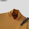 INCERUN Men's High Neck Patchwork Long Sleeve Splits Irregular Rib T-shirts Undershirts