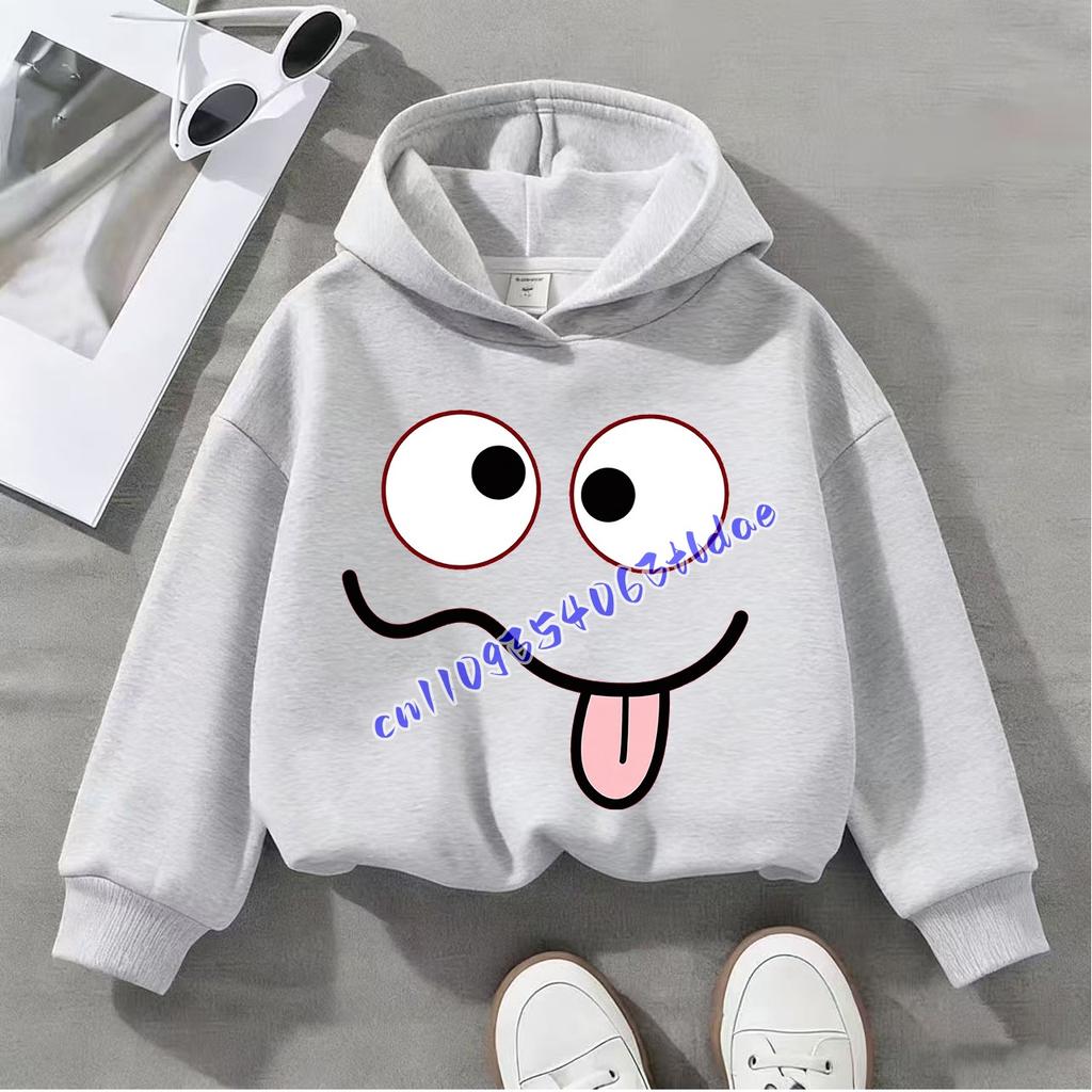 Funny Tongue Out Face Print Kids Hoodie Unisex Boys Girls Casual Pullover Sweatshirt Autumn Winter Children Hooded Tops
