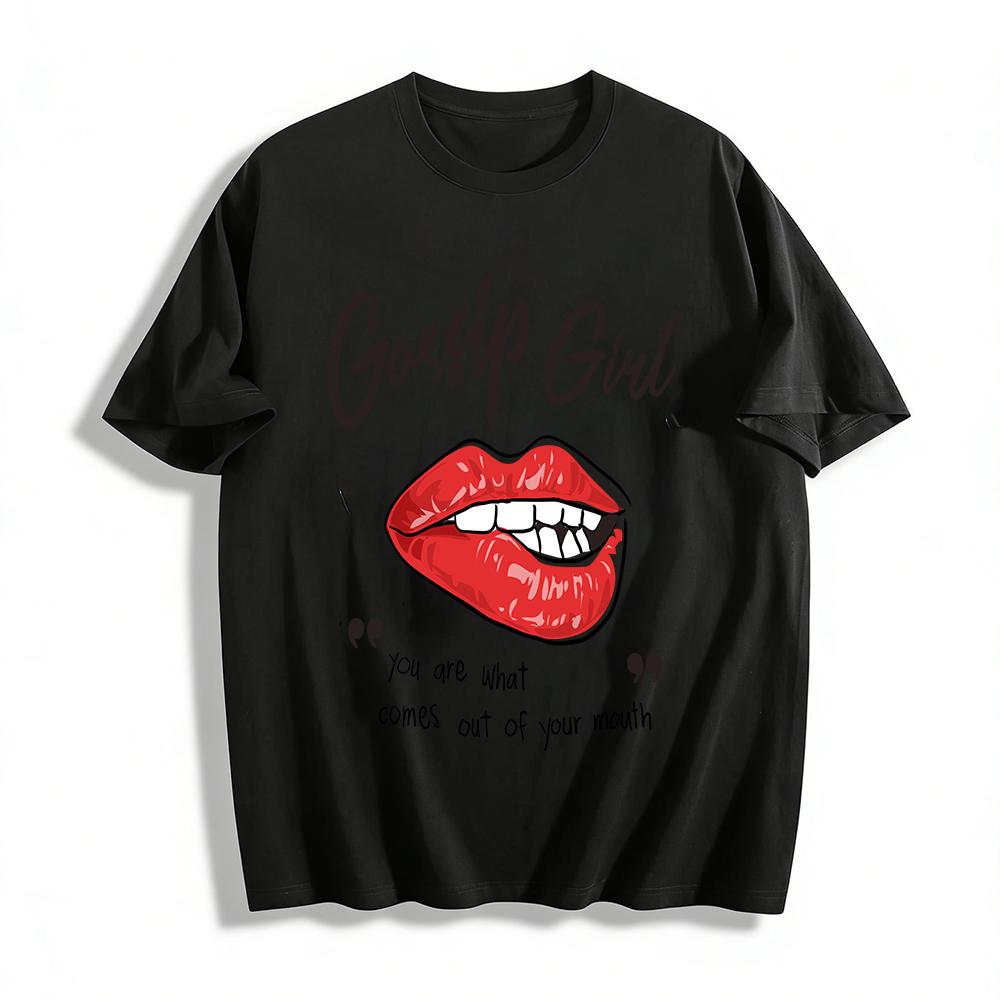 Gossip Girl Themed Red Lip Print Casual Trendy Top Pure cotton T-shirt XXS