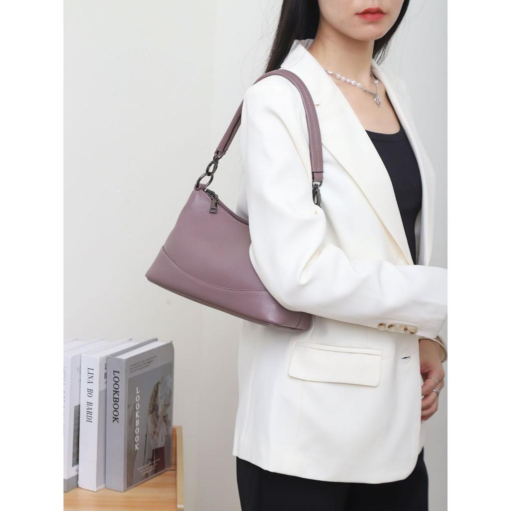 Cowhide Women Single Shoulder Crossbody Simple Multi-compartment Dumpling Bag Large Capacity Aunt Mother Bag