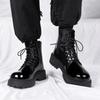 2025 New Men Black Patent Leather British Style Motorcycle Boot Couple Outdoors High Top Leather Waterproof Casual Leather Boots