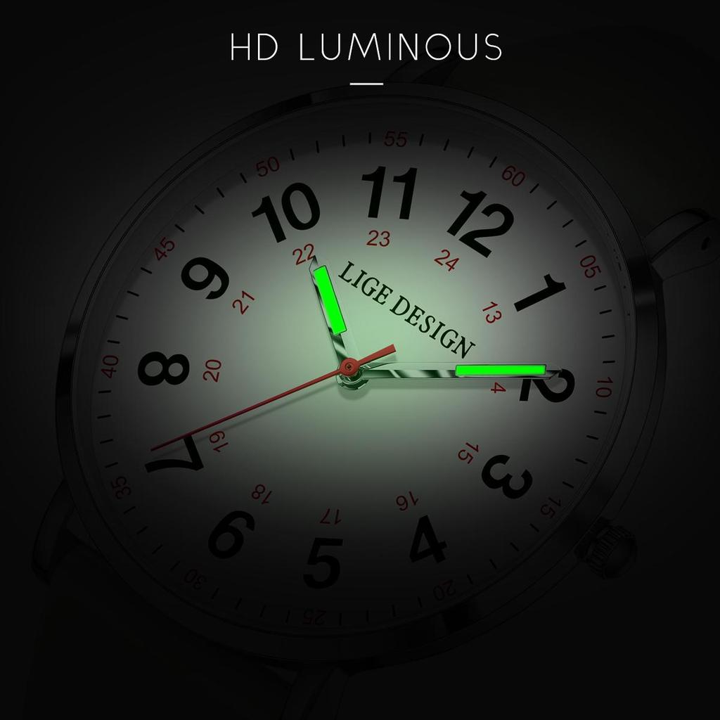 LIGE New Fashion Men Watch Simple And Thin Women Watch Sports Luminous Waterproof Silicone Strap Quartz Watch