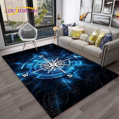 Map Navigation Compass Retro Carpet Rug for Home Living Room Bedroom Sofa Doormat Decor,Child Play Area Rug Non-slip Floor Mat