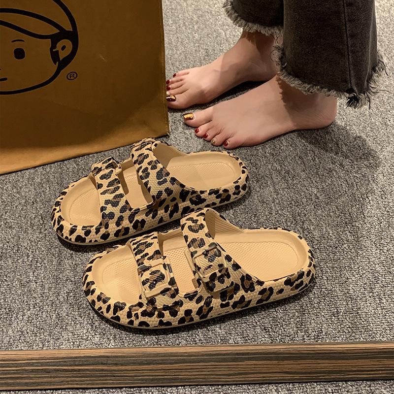Sandale Flip Flop de vară pentru femei cu imprimeu leopard - fund gros, papuci de plajă în aer liber