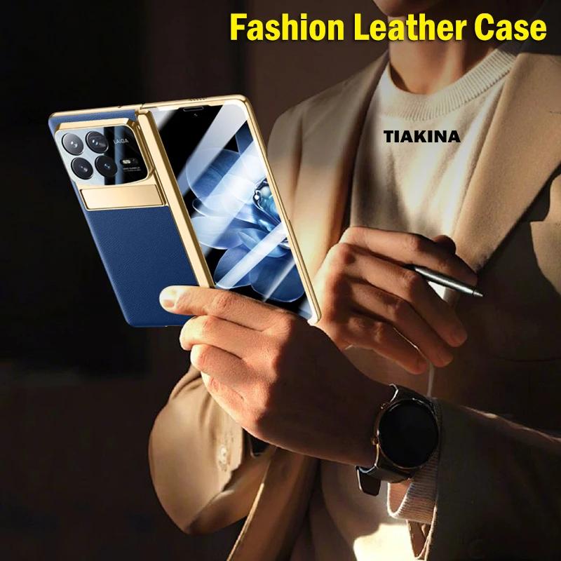 Foldable Stand Leather Funda for Xiaomi Mix Fold 4 Plating Hinge Case for Xiaomi Mix Fold 4 Case with Front Screen Glass Film