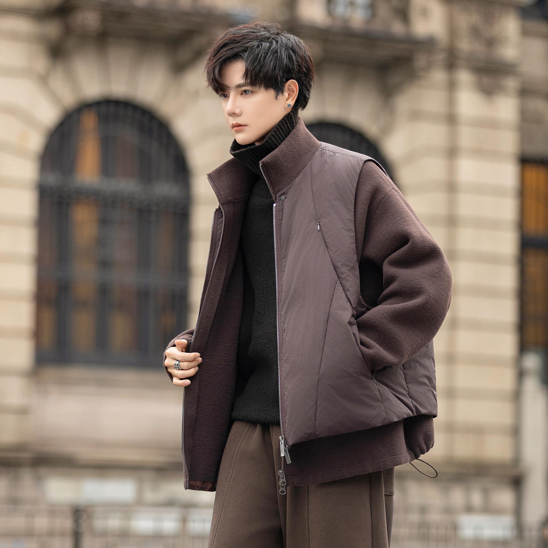 

Trendy Brand 2025 Men s Stand Collar Patchwork Down Jacket, Winter Korean Style, White Duck Down, Thickened. 3XL (200-230 jin) коричневий/кавовий