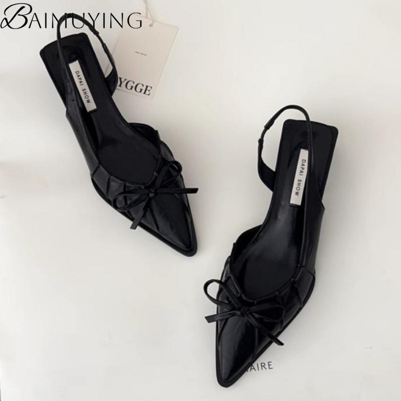 Bow Women Sandals Pointed Toe High Heels Shoes Woman Slippers 2025 Trend Slingback Pumps Summer Shallow Dress Sandalias De Mujer