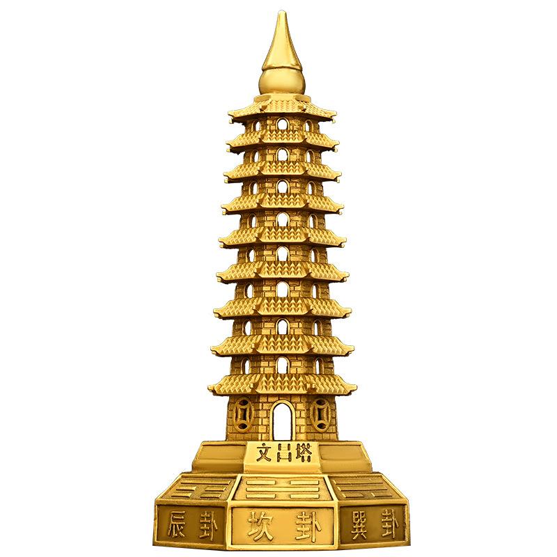 Copper Ornament Brass Nine-Layer Wen Chang Pagoda Home Office Study Room Desk Decoration Craft