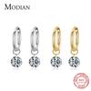 Modian 100% 925 Silver Classic Circle Sparkling Clear CZ Hoop Earrings For Women Luxury Wedding Statement Jewelry Arete