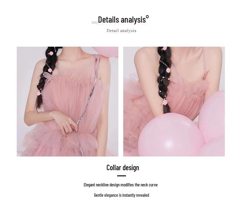 Studio-Themed Wedding Dress: New Girl Style, Pink Skin-Tone Enhancing, Colorful Yarn, Outdoor Travel Photo Dress