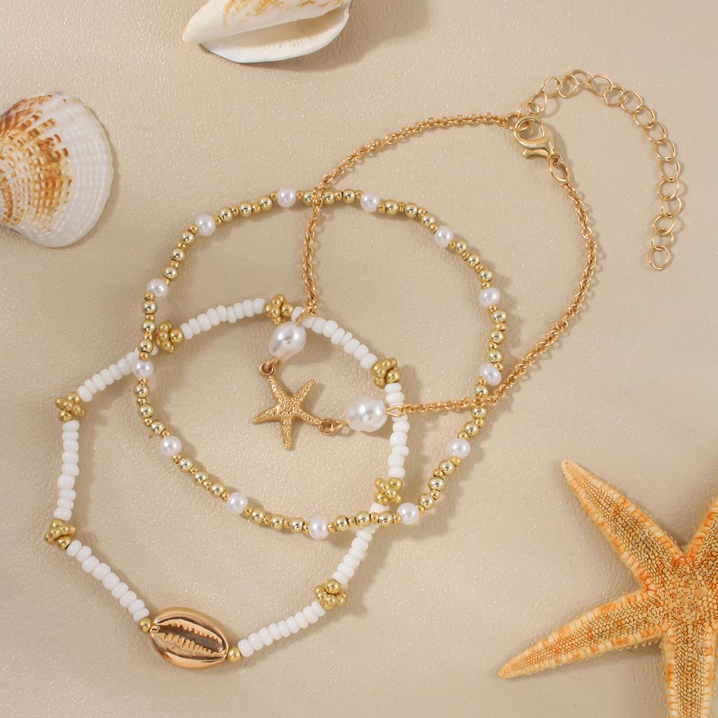 Jewelry European and American hot-selling multi-layer women's anklet set starfish shell shape foot decoration vacation beach foot decoration
