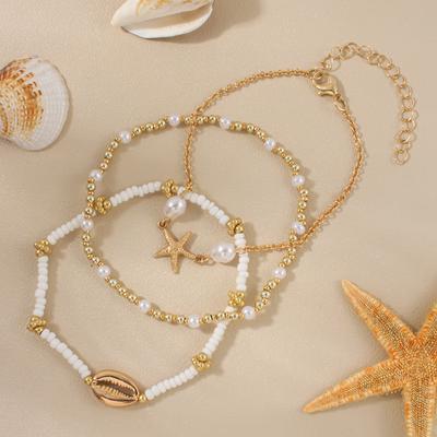 Jewelry European and American Hot-selling Multi-layer Women's Anklet Set Starfish Shell Shape Foot Decoration Vacation Beach Foot Decoration