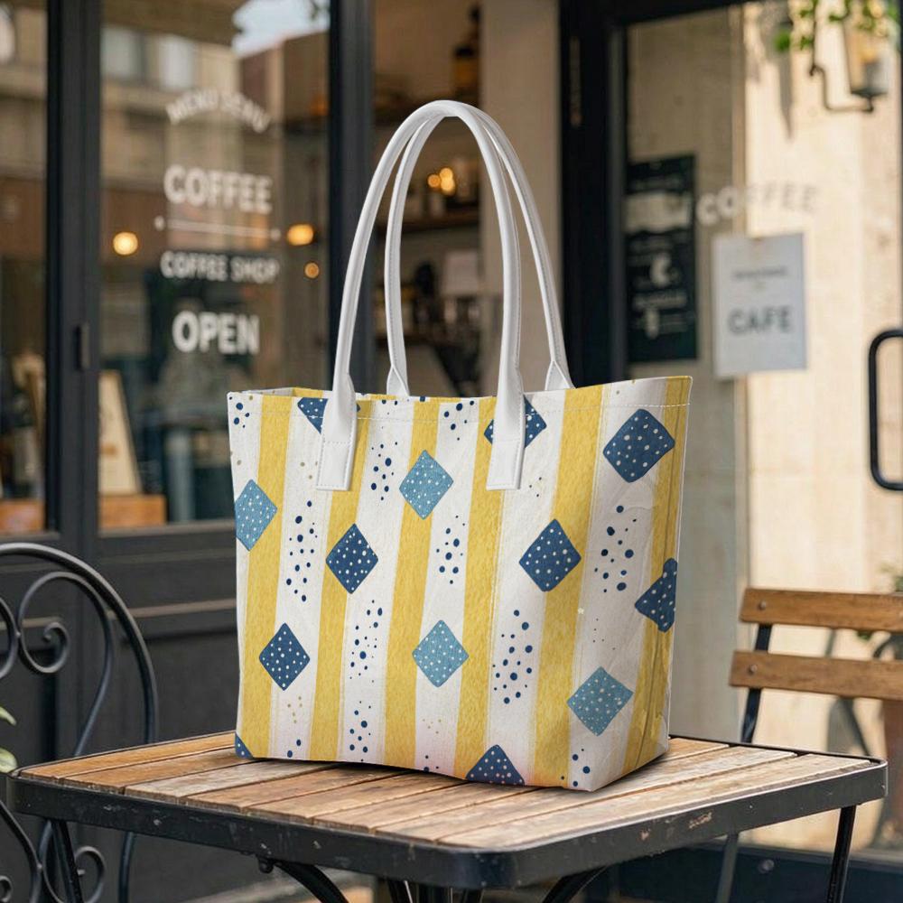 Cute Geometric Pattern Tote Bag Fashion Versatile Daily Use Shopping Shoulder Handbag