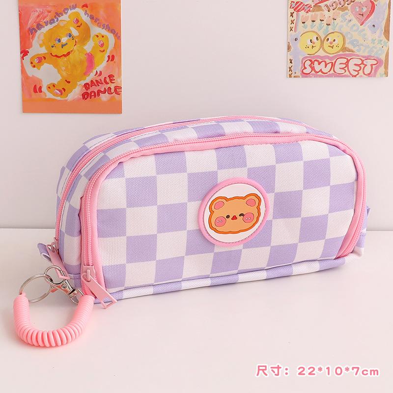 Kawaii Plaid Pencil Case Large Capacity Cute Portable Pen Box Back To School Office Supplies Korean Makeup Storage Stationery