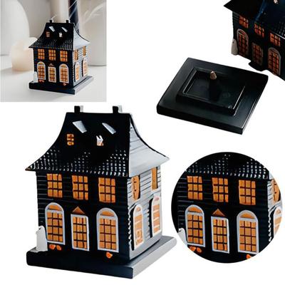 Ghost Incense Burner House Shape Resin Haunted Mansion Cone Incense Burner Halloween Decoration Home Fragrance Ornament