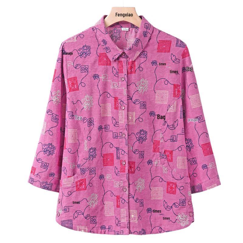 YUZHAOLIN Women's Floral Print 100% Cotton 3/4 Sleeve Shirt