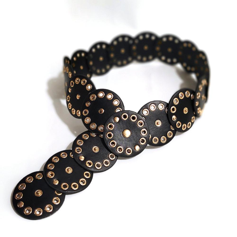 Zinc Zinc Alloy Disc PU Hollow Belt Y2k Concho Waistband Vintage Rivet Wide Belt Waist Seal