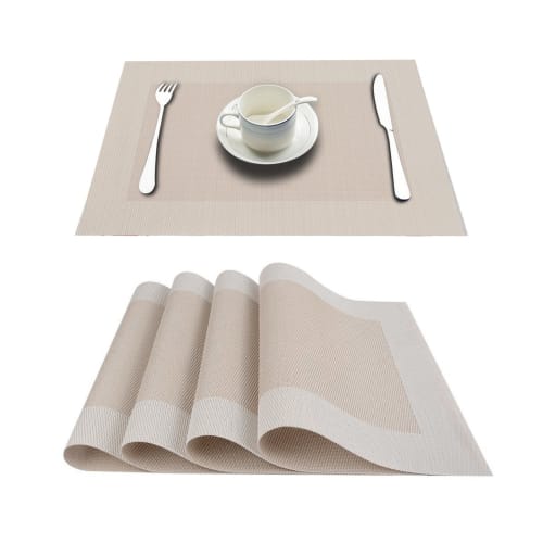Topfinel Placemats, Stylish, Nordic Design, Available in 6 Colors, Waterproof, Stain-Resistant, Insulating, Non-Slip, Easy to Clean, PVC, Light Coffee