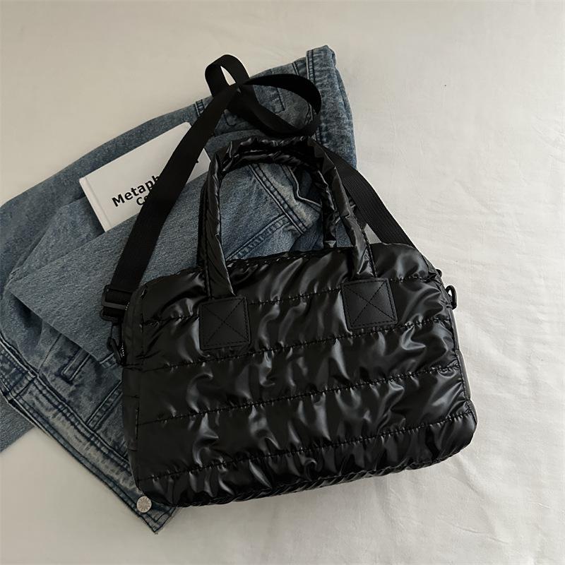 Cotton Bag Women's Autumn and Winter New Fashion Out Large Capacity Shoulder Bag Hand Bag Down Jacket Fabric Boston Bag