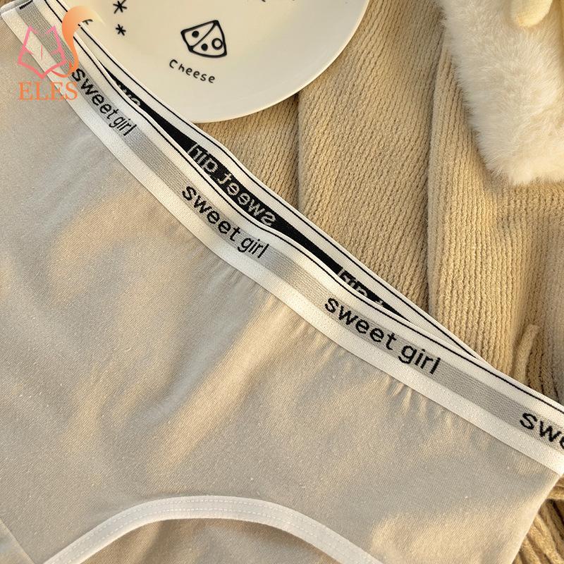 Women Panties Seamless Mid Waist Contrast Color Letter Pattern Elastic Soft Breathable Japanese Style Anti-septic Moisture-wicki
