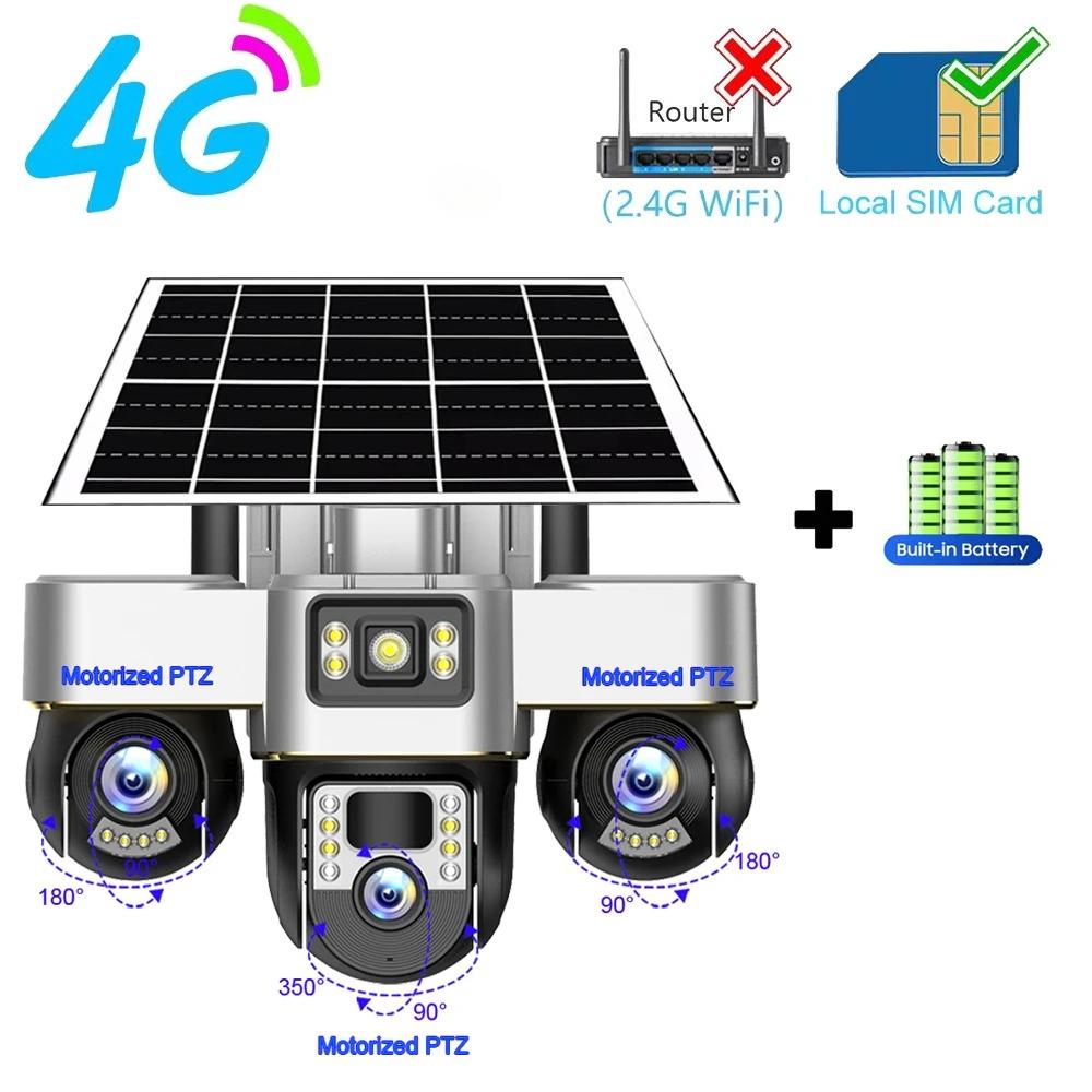 V380 PRO Solar Camera 4G 15MP 3 PTZ Lens Human Detection 3 Screen Security Surveillance Night Vision Waterproof CCTV Security Protection