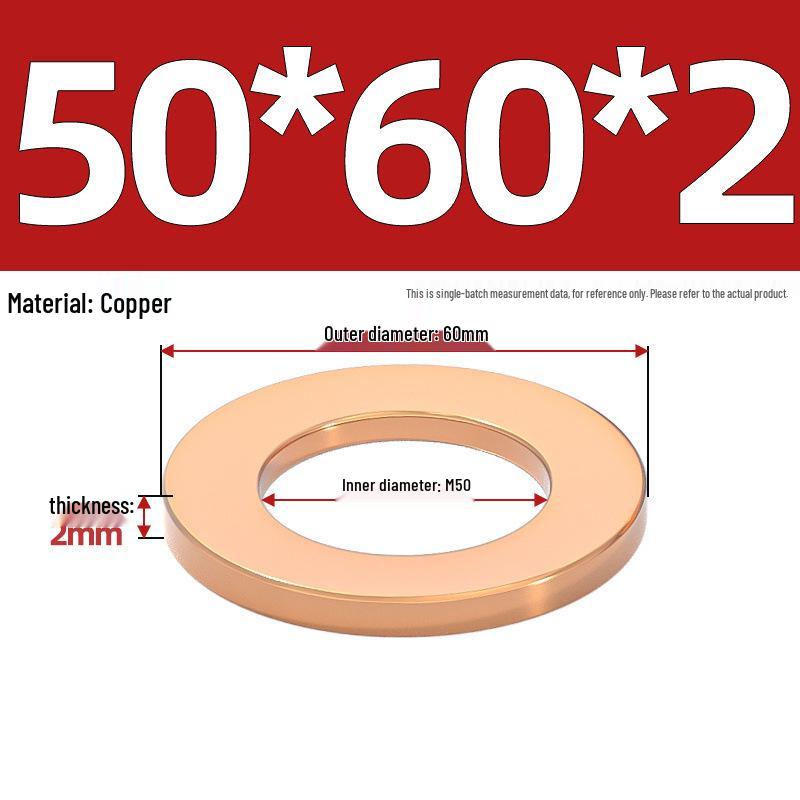 Pure Red Copper Gasket Sealing Ring for Marine Instruments, Metal Flat Washer M3-M60mm