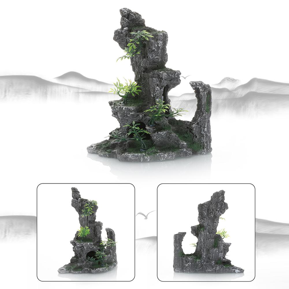 Aquarium Decoration Simulation Rockery Fish Tank Landscaping Stone Ornament Artificial Resin Mountain Fish Hiding Cave Stone Decor