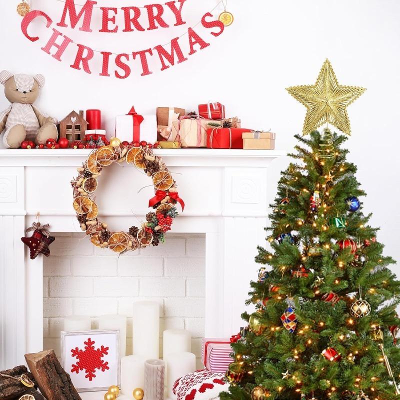 Decor Vârf Pom de Crăciun Stea Scobită cu Sclipici pentru Decorare Casă Cameră Ornamente Pom de Crăciun Navidad Anul Nou 2025 Accesorii Cadou