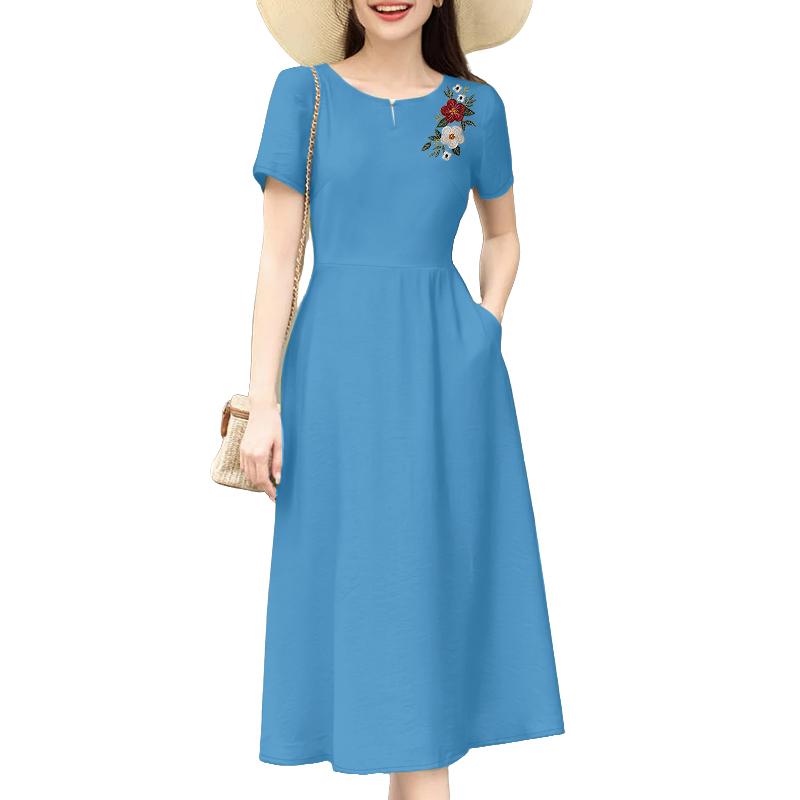 ZANZEA Women Summer Round Neck Short Sleeve Casual Floral Embroidery Dress