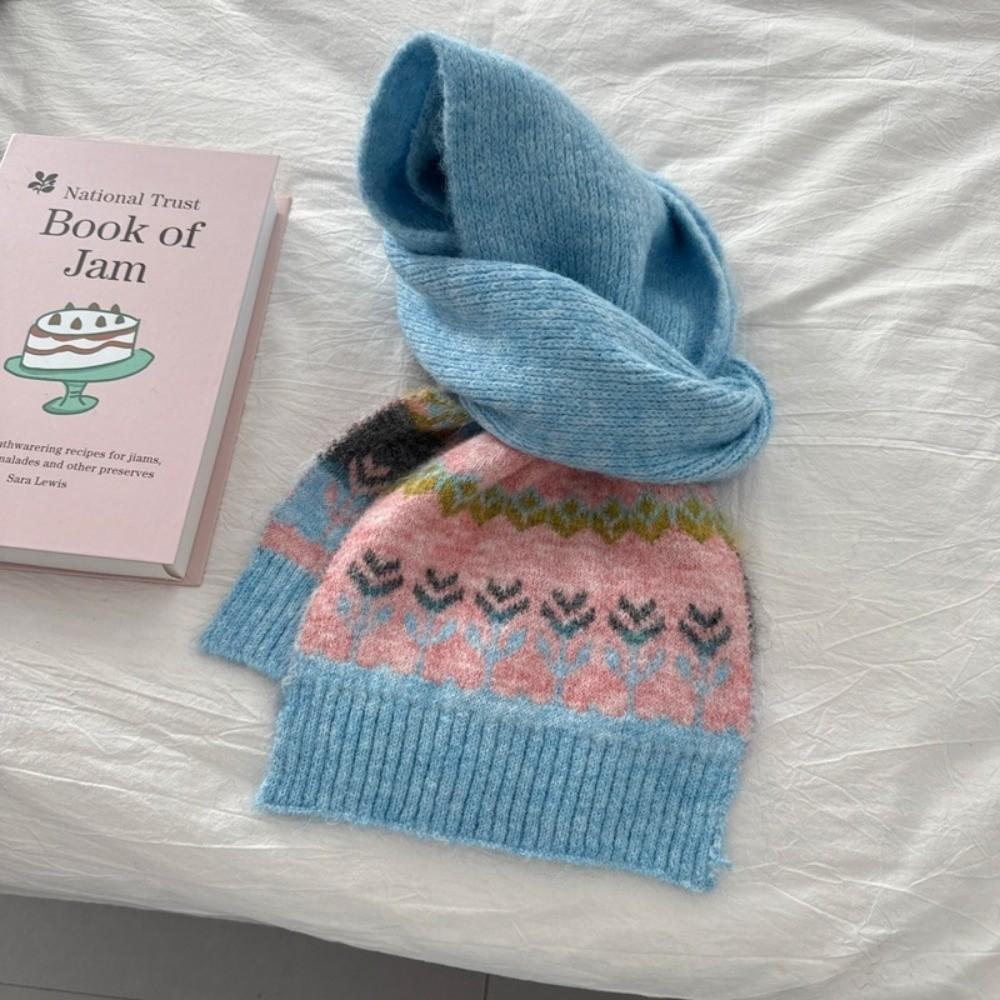 Warm Jacquard Knit Scarf Neck Protection Winter Scarf Retro Woolen Scarf Autumn Winter
