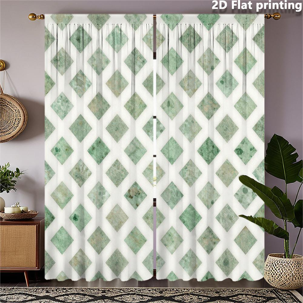 2pc Geometric Diamond Pattern Curtains for Living Room Home Decor Sage Green Modern Waterproof Drapery Panels Window Curtain