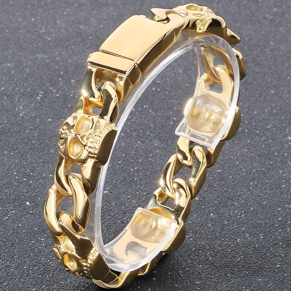 Punk Gothic Herrenarmbänder mit Totenkopf-Panzerkette, kubanische Kette, Herrenarmband für Männer, Edelstahl, Skelett-Schmuckzubehör