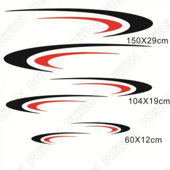 Car Two Body Side Stripes Stickers Vinly Decals Black+Red For Camper RV Trailer