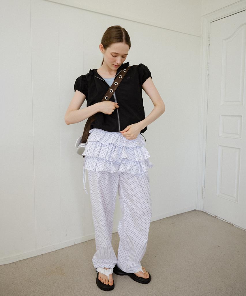 Leteoli Dot Cancan Wrap Skirt & Jogger Pants Set_White