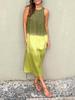 European and American summer cotton and linen round neck sleeveless gradual change dress casual women color matching straight slit