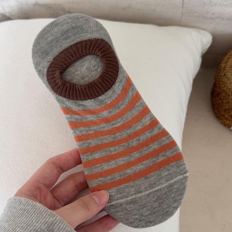 Women's Summer Casual Striped Tight Fitting Collar To Prevent Falling Heel Socks