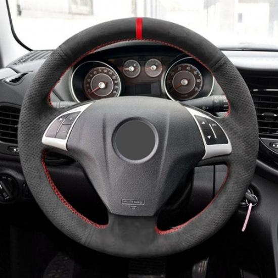 Suede Red-Line Steering Wheel Leather Cover For Fiat Punto Linea 2007 -